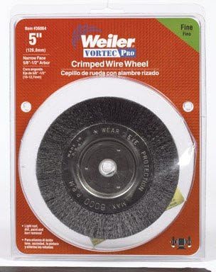 Weiler Crimped Wire Wheel 5 " Narrow Face 6000 Rpm Fine Wire 5/8 " - 1/2 " Arbor
