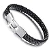 Men's Stainless Steel Genuine Leather Rope Bracelet, Tribal Braided Cuff Bangle, Black Silver