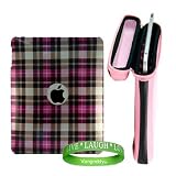 Apple iPad MB292LL/A Tablet Accessories, Protection Kit : PINK Snug Fit Canteen Style Hard Cube Case with Tilt Stand for Apple Ipad Tablet + Pink Plaid Designer iPad Snap On Case + VG Live * Laugh * Love Silicone Wrist band!!!