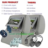 Gray Headrest Pair 7" LCD DVD Monitors USB SD Slot Wireless Video Game Car Package