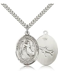 Free Engraving Included Medal- Sterling Silver St. Saint Joseph Of Cupertino Pendant 1" Oval 7057SS w/24" SG Heavy Curb Chain w/Box Patron Saint of Pilots/Airforce