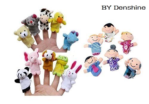 Denshine® 16Pcs Story Time Finger Puppets-10 Animals 6 People Family Members Educational Puppets by Denshine