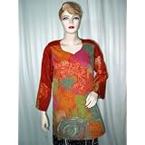 Gift for Her Fascinating Floral Print Sangria Red Crepe Tunic Top Indian Kurti Xl !! Free Shipp