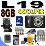 Nikon Coolpix L19 8MP Digital Camera with 3.6 Optical Zoom and 2.7 inch LCD (Black) 8GB BigVALUEInc Accessory Saver NiMH Bundle