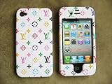 iPhone 4 Front and Back Case Cover Faux Leather White Rainbow iPhone 4g Fac ....