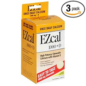 Windmill Health Products EZcal 1000 Plus D Calcium Chewable Tablets, 1000 mg, Lemon Flavor, 50-Count Bottles (Pack of 3)