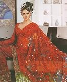 Indian Ethnic Belly Dance Dress Wrap Rust Faux Georgette Saree Sari with Unstitched Blouse