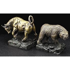 <b>Stock Market Bull and Bear Sculpture Bronze Bookends</b>