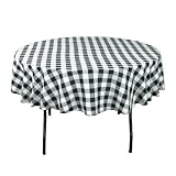 70 Inch Round Checkered Tablecloth Black and White by LinenTablecloth