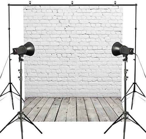 Fotoo 5x7ft Seamless White Brick Wall and Wood Floor Vinyl Photography Backdrop