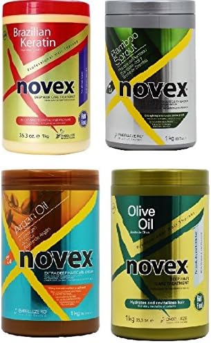 Embelleze Novex 1 kilogram 35.3 oz Hair Food 4pcs Set (OLIVE OIL, BAMBOO, BRAZILIAN KERATIN, AND ARGAN OIL) Includes 1 free eye pencil