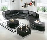 Black Leather Contemporary Sectional Sofa with Ottomana and a Multifunction Table