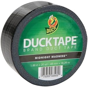 Duck Brand 1265013 Colored Duct Tape, Black, 1.88-Inch by 20 Yards, Single Roll