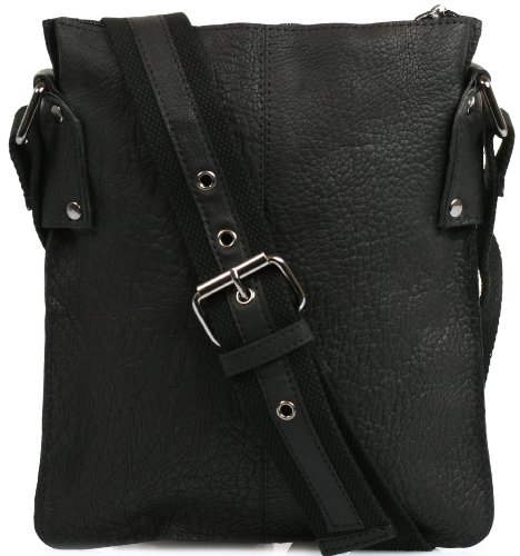 CNTMP Dane Vintage kleine Unisex Messenger / Umh&auml;ngetasche Echt-Leder in Schwarz