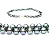 Double Strand 17-18 Inches 7-8mm Black Freshwater Cultured Pearl Necklace