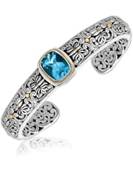 18K Yellow Gold and Sterling Silver Baroque Inspired Cuff with Blue Topaz Decor