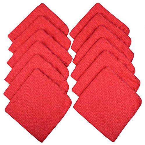 Sinland Waffle Weave Microfiber Dish Cloths Kitchen Cleaning Cloth Washcloth 13Inchx13Inch Amaranth 12 Pack