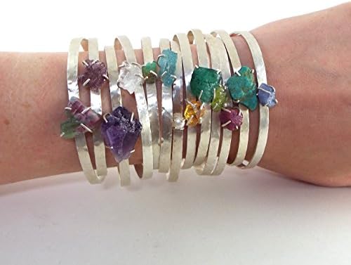 Raw Stone Sterling Silver Open Bangle Cuff Bracelet