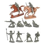 Civil War Wounded Artillery  Cavalry Plastic Army Men: Set of 10 GRAY 54mm Figures and 2 Horses - 1:32 scale