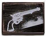 PISTOL Died Leather Embossed Belt Buckle with Metal Backing