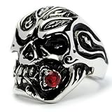 Stainless Steel Casted Skull Ring with Red Cubic Zirconia Sizes 9 to 15