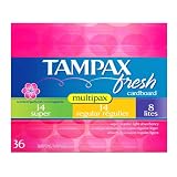 Health & Personal Care : Tampax Fresh Tampons Multipax with Flushable Cardboard Applicator, Variety Pack of 14 Super, 14 Regular and 8 Lites, Scented, 36-Count Boxes (Pack of 3)
