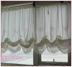 Victorian WhiteRuffle Adjustable Balloon Curtain w/lace