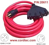 Cordtec 25FT 30A 4 Prong Twist Lock Plug Generator Extension cordset to four usa outlets(15/20A) 20611 Cordtec 25FT 30A 4 Prong Twist Lock Plug Generator Extension cordset to four usa outlets(15/20A) 20611