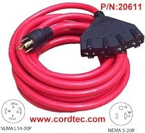Cordtec 25FT 30A 4 Prong Twist Lock Plug Generator Extension cordset to four usa outlets(15/20A) 20611