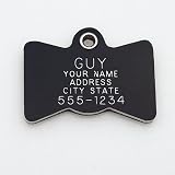 Pet ID Tag - Bow Tie - Custom engraved cat and dog ID tags. Pet safety tag has reflective coating and is available in plastic, stainless steel and brass.