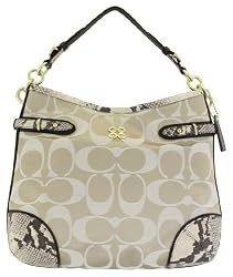 Coach Signature Colette Shoulder Hobo Bag Purse Tote 16408 with Python Leather Trim
