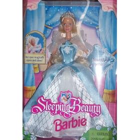 Barbie 1998 Sleeping Beauty Doll with Dress, Shoes and Musical Pillow Plus Her Eyes Magically Open and Close