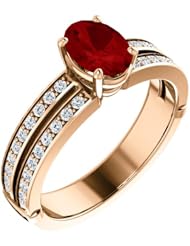 14K Rose Gold 7.00x5.00mm Oval Cut Ruby and Diamond Ring -- LIFETIME WARRANTY