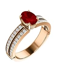 18K Rose Gold 7.00x5.00mm Oval Cut Ruby and Diamond Ring -- LIFETIME WARRANTY