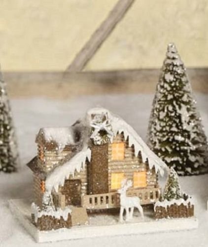 Bethany Lowe – Christmas – Cottage In The Woods with Reindeer, Medium – LC3574