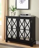Powell Black Console Table with Mirrored Glass Doors