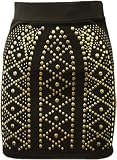 New Ladies Black Stud Bodycon Mini Skirt Womens Short Elasticated Stretch Sizes 8 - 14