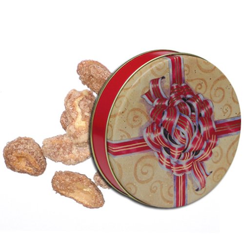 1 and 1 2 lb Bavarian Style Cinnamon Roasted Peanuts Tin - Red Bow by Catoctin Kettle Korn