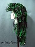 24" Long Black,Green highlights crimp / all over layer synthetic wigs