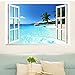 Large Removable Beach Sea 3D Window View Scenery Wall Sticker Decor Decals