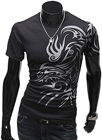 Men's Summer Tattoos Printed Short Sleeve Crew Neck Tee T-Shirt Slim Fit Tops