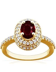 18K Yellow Gold Oval Cut Ruby Ring With Sidestones