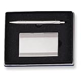 Silver-tone Business Card Case  Pen 2-piece Gift Set