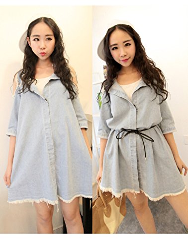 デニムワンピース ウォッシャブルデニム ライトブルー Ａライン ボタンダウン ジーンズワンピ 裾切りっぱなし ライトデニム ストラップレス ショルダーカット ダメージ加工 クマのぬいぐるみ付き K-638