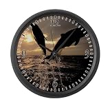 Large Wall Clock Dolphins Flying in Sunset