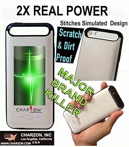 PHONE 5 , 5s (Not 5c) 2200 mAh Backup Battery, BUMP PROOF, SHOCK PROOF Protective Battery case Case - MFI -SLIM DESIGN -Global Brand CHARZON. Better than Mophie, Mycharge (WHITE)