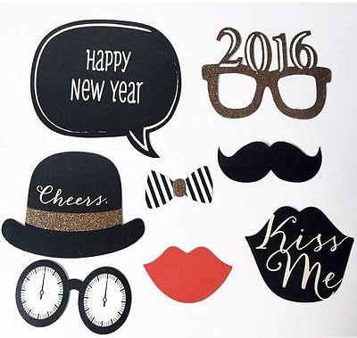 8PCS 2016 New Year's Eve Party Card Masks Photo Booth Props Mustache On A Stick