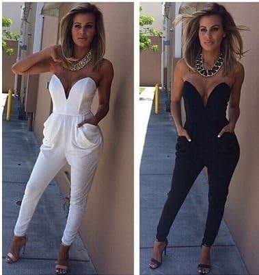 ltfei Hot women Jumpsuit Sexy White/Black Playsuit Club Bodysuits Elegant Sleeveless Bandage Jumpsuits color white,black size S,M,L White L