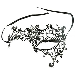 Coxeer® Black Laser Cut Venetian Mardi Gras Masquerade Mask with Diamonds (Black 8)