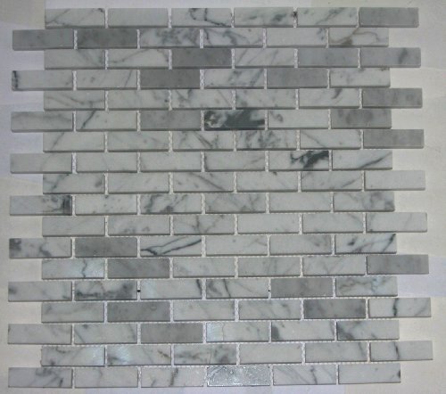 White Carrara Marble Polished 1/2 x 2 Brick Pattern Mosaic Tiles